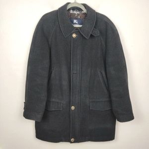 Burberry Soft Black Wool Coat Nova Check Quilted Interior Size Medium